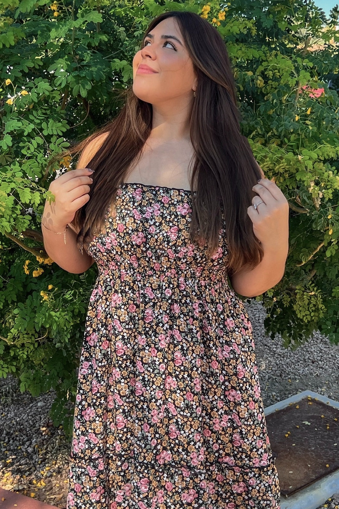 PinkBlush Black Multi-Color Floral Sleeveless Tiered Maxi Dress - Back View