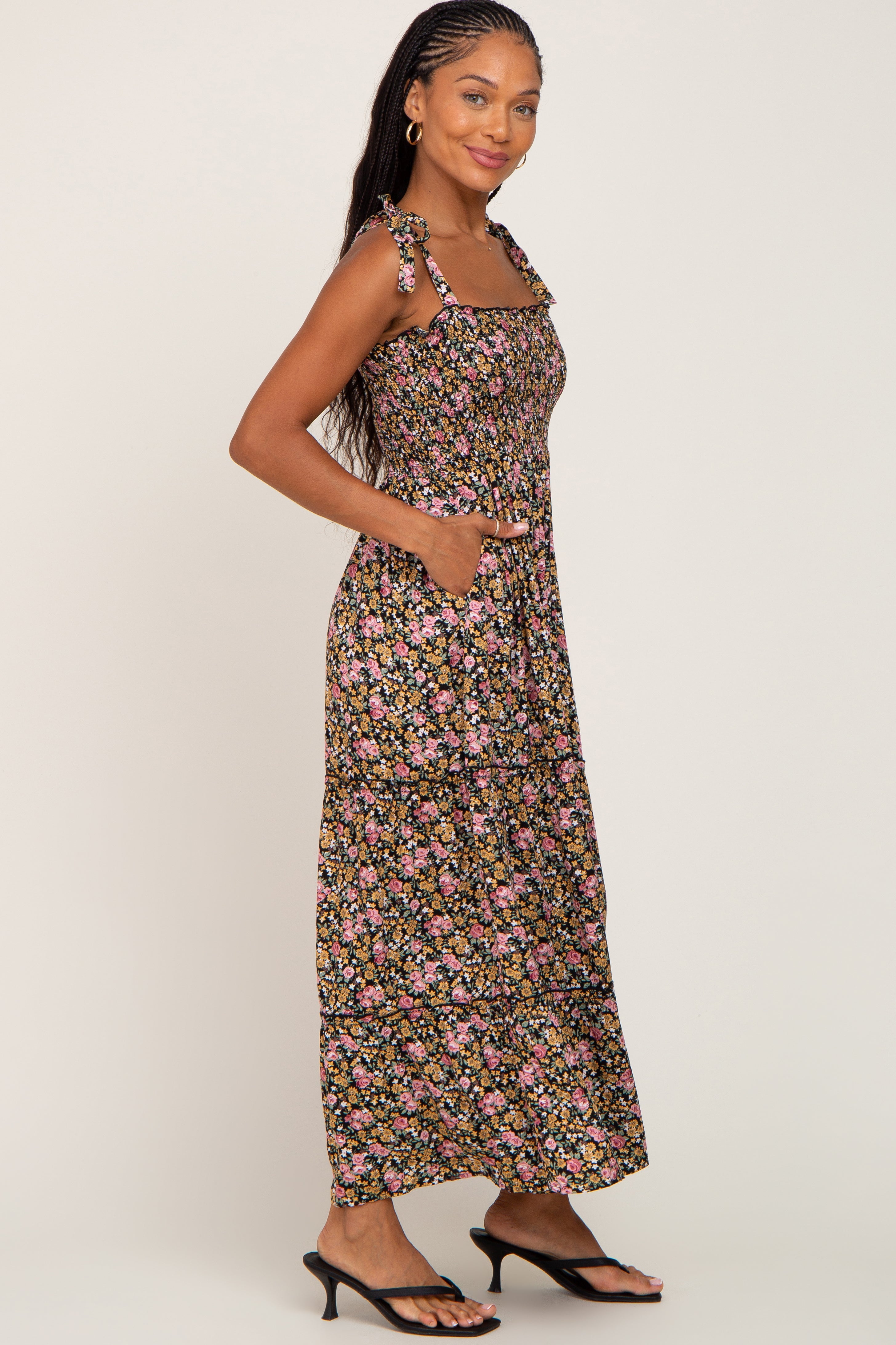 PinkBlush Black Multi-Color Floral Sleeveless Tiered Maxi Dress - Alternate Angle