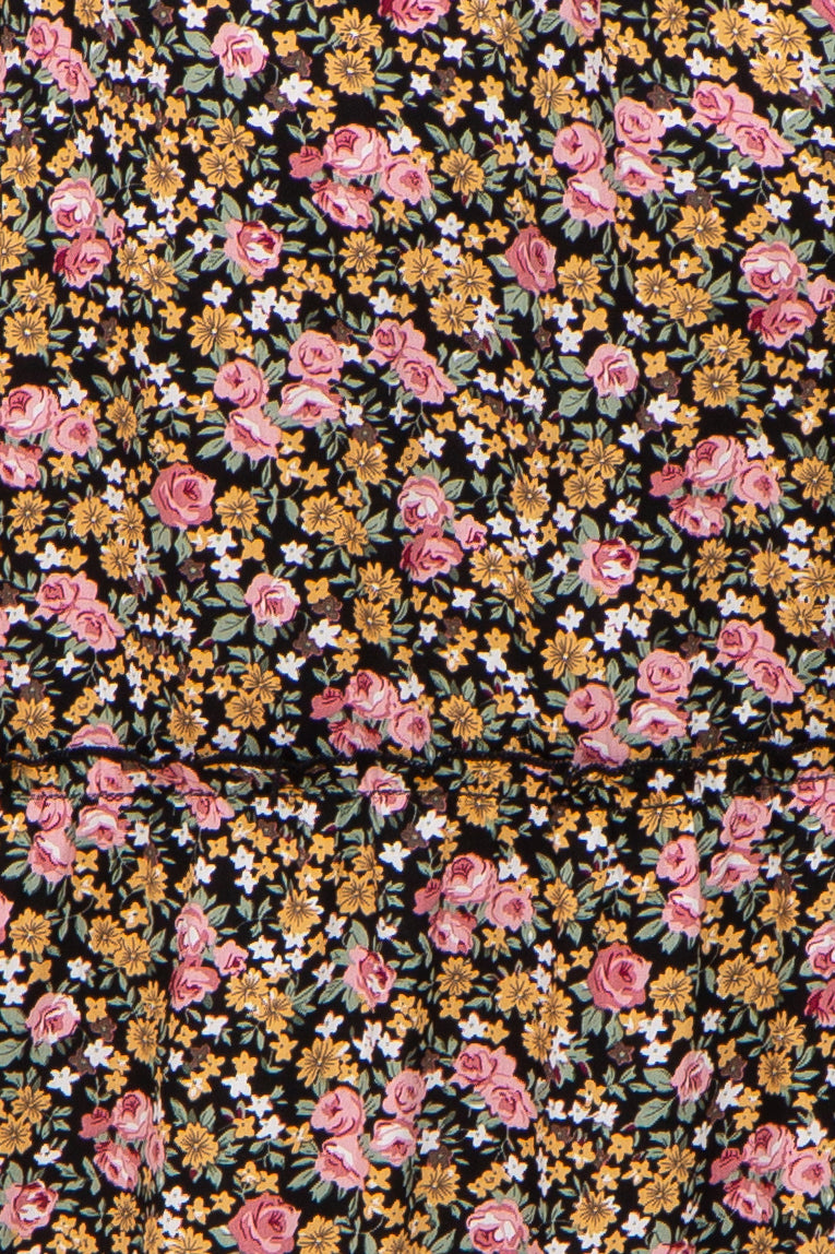 PinkBlush Black Multi-Color Floral Sleeveless Tiered Maxi Dress - Close Up