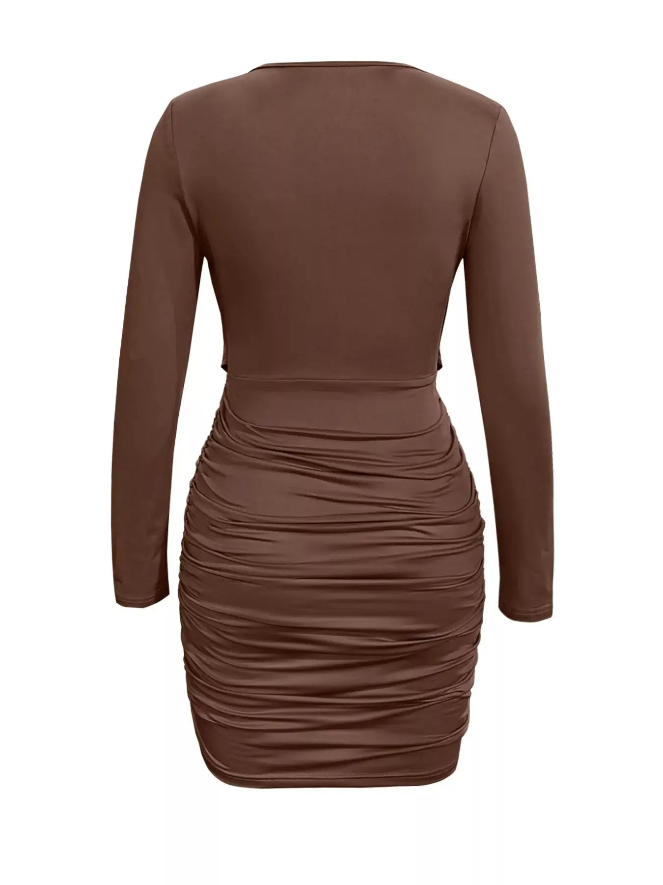 Draped V Neck Long Sleeve Bodycon Mini Dress Brown Simply Love
