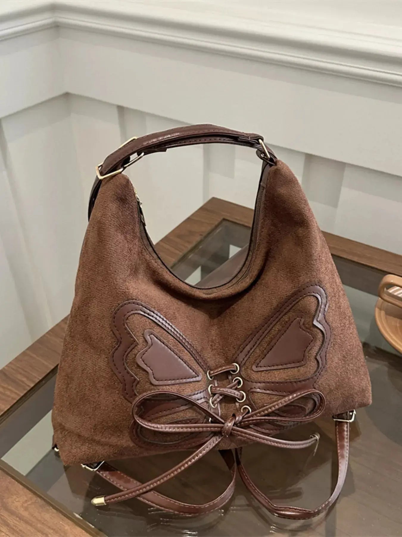 Butterfly Decor Lace-Up Shoulder Bag Simply Love