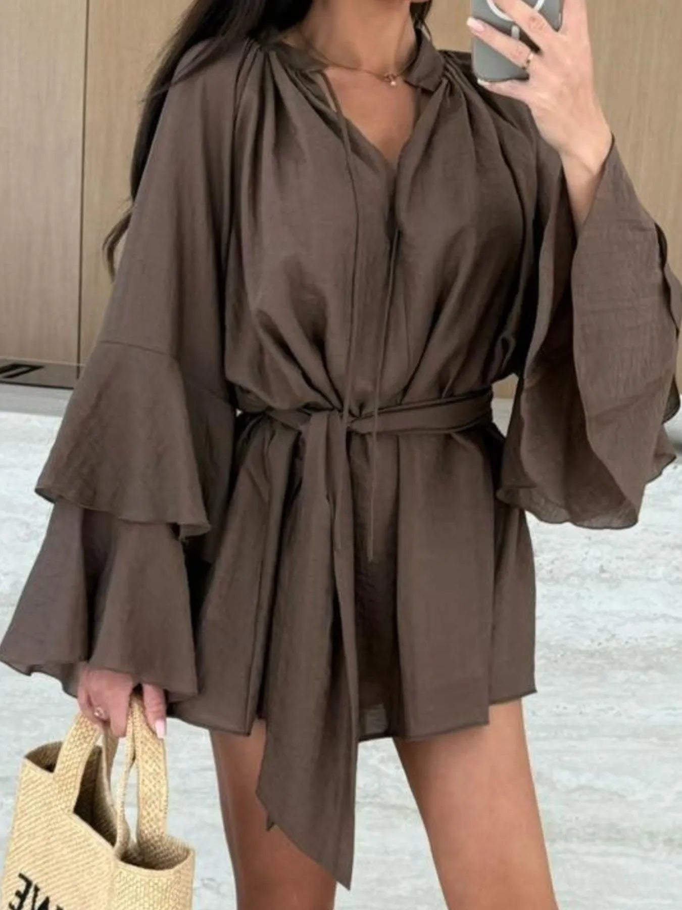 Flirt & Flow Bell Sleeve Mini Dress