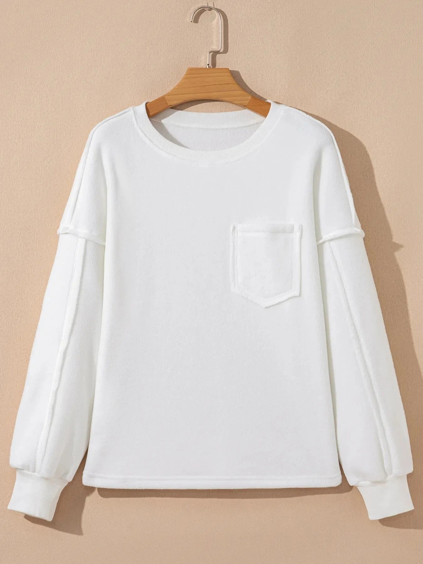 Exposed Seam Chest Pocket Knit Pullover Sweatshirt Coco’s Tee Boutique