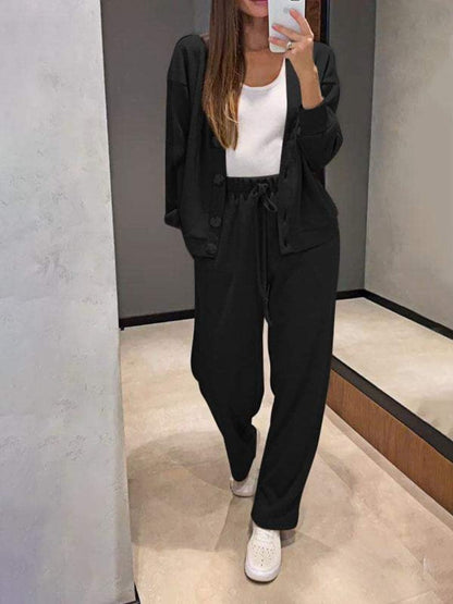 Chic button-up long sleeve shirt and pants ensemble