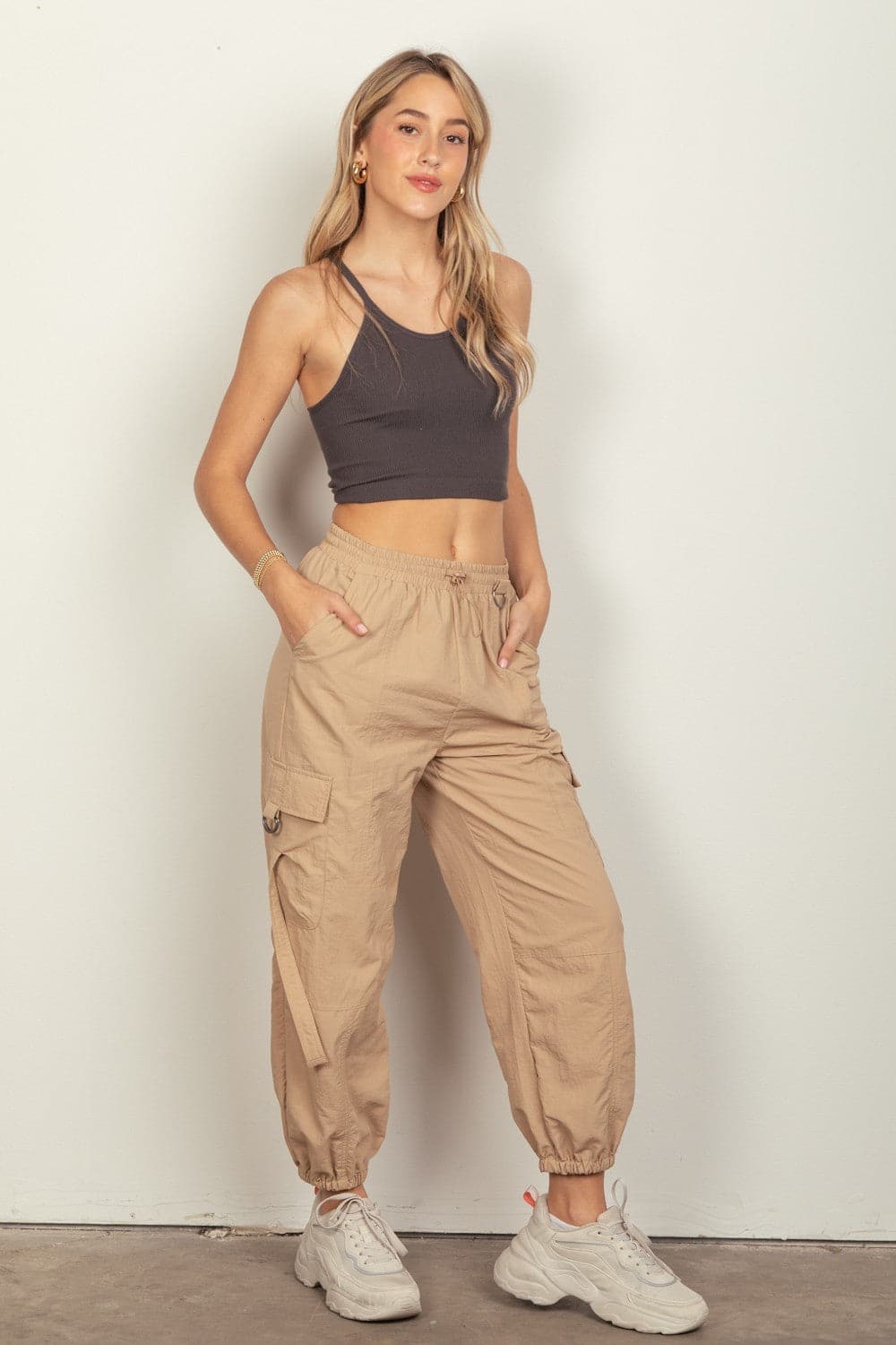 VERY J Elastic Waist Woven Cargo Pants.