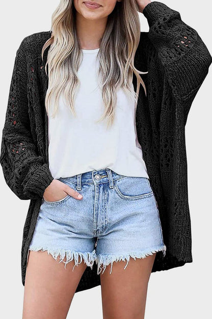 Openwork Open Front Long Sleeve Cardigan.