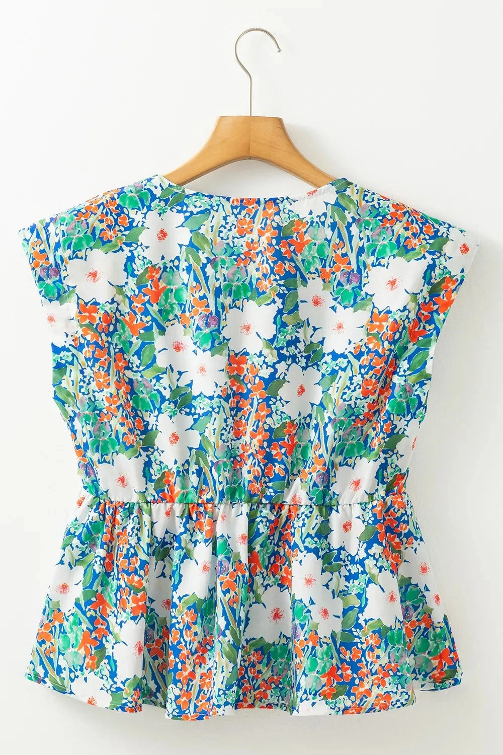 Floral Print Bow Applique Slit Sleeveless Peplum Blouse Simply Love