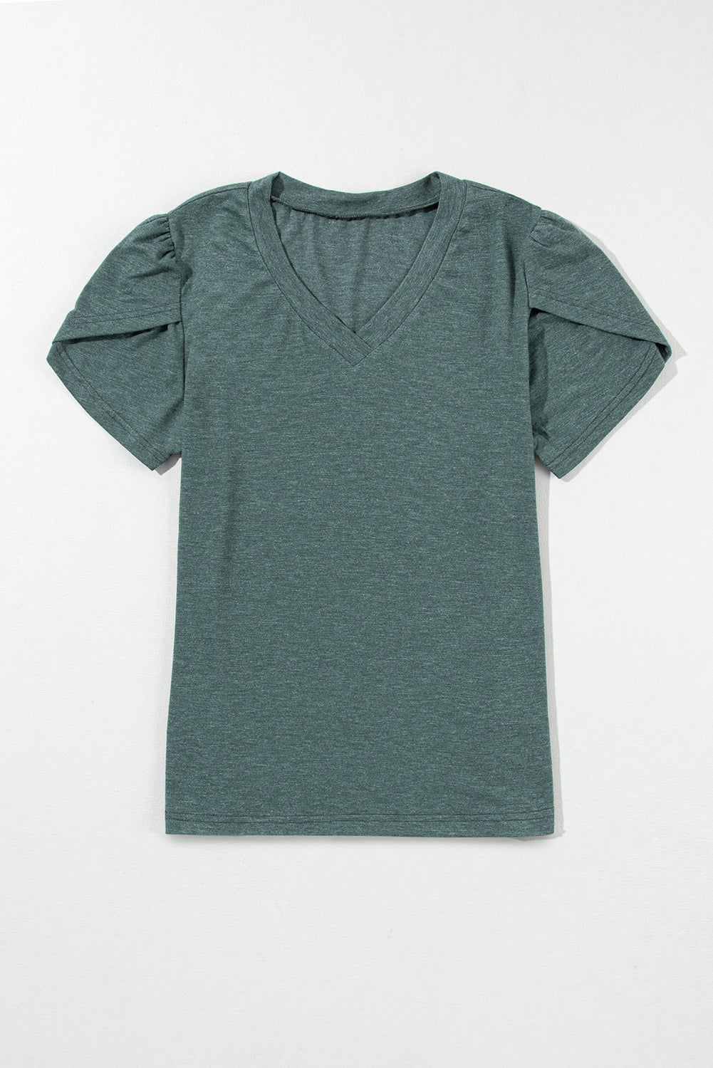 Chic mist green petal sleeve v neck tee for effortless style