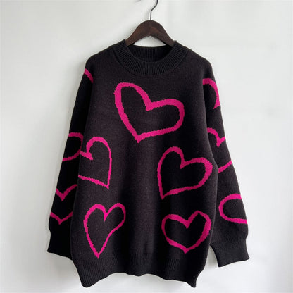 Heart Pattern Long Sleeve Sweater.