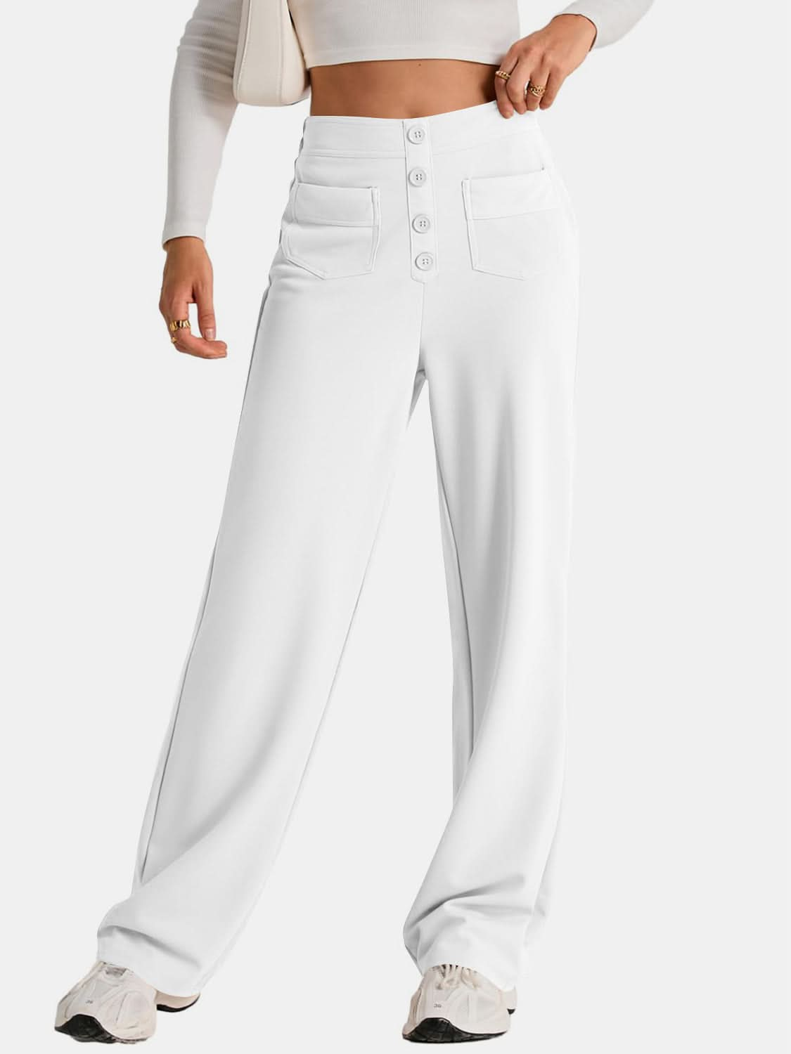 High Rise Wide Leg Trousers with Pockets