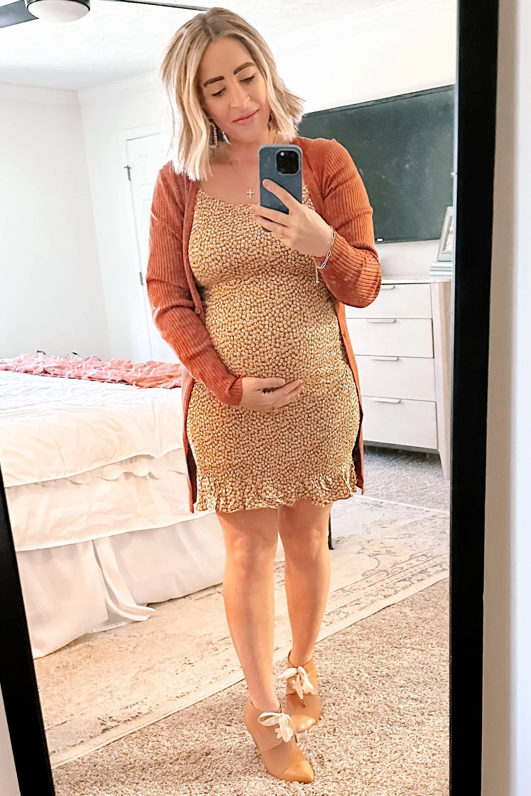 Yellow Ditsy Floral Smocked Long Sleeve Maternity Mini Dress PinkBlush