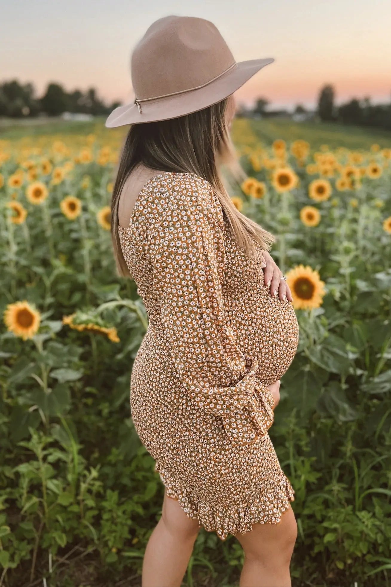 Yellow Ditsy Floral Smocked Long Sleeve Maternity Mini Dress PinkBlush
