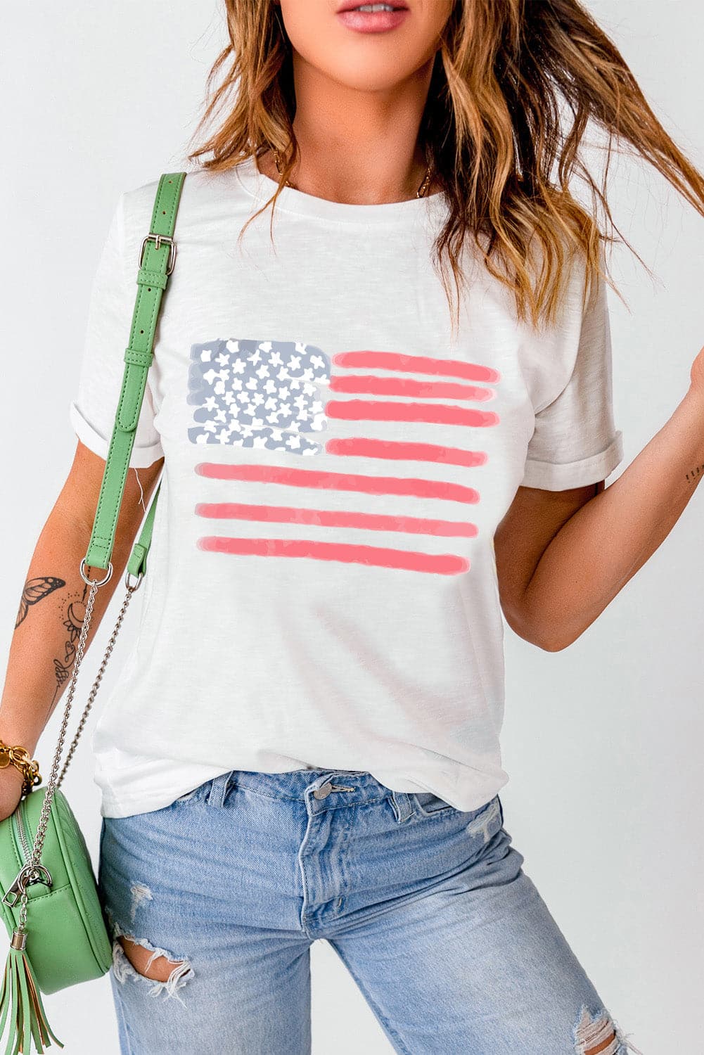 US Flag Round Neck Short Sleeve T-Shirt.