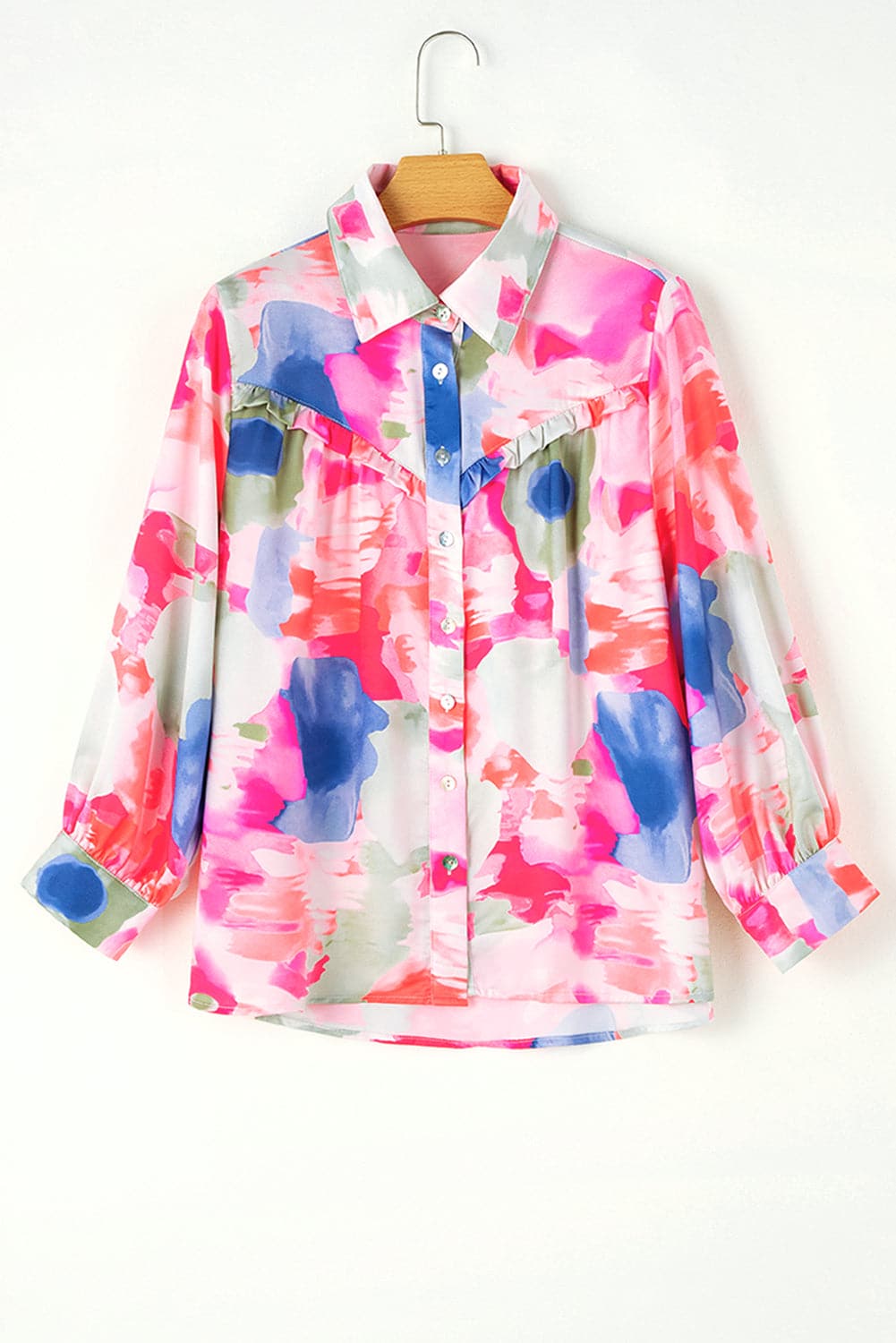 Frill Collared Neck Long Sleeve Shirt.