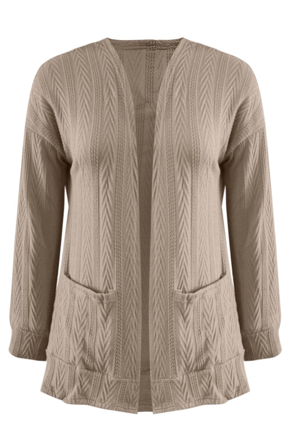 Textured open front cardigan with long sleeves in full size