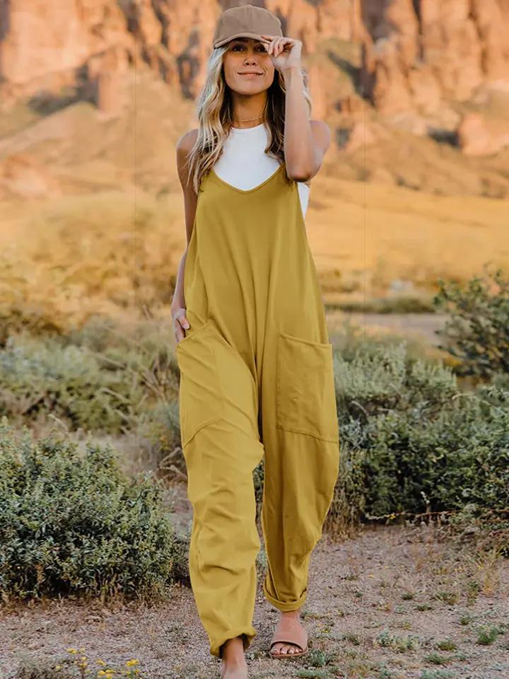 Double Take Full Size Sleeveless V-Neck Pocketed Jumpsuit - Love Salve