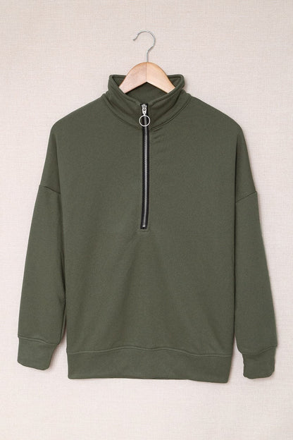 Half Zip Dropped Shoulder Long Sleeve Sweatshirt.