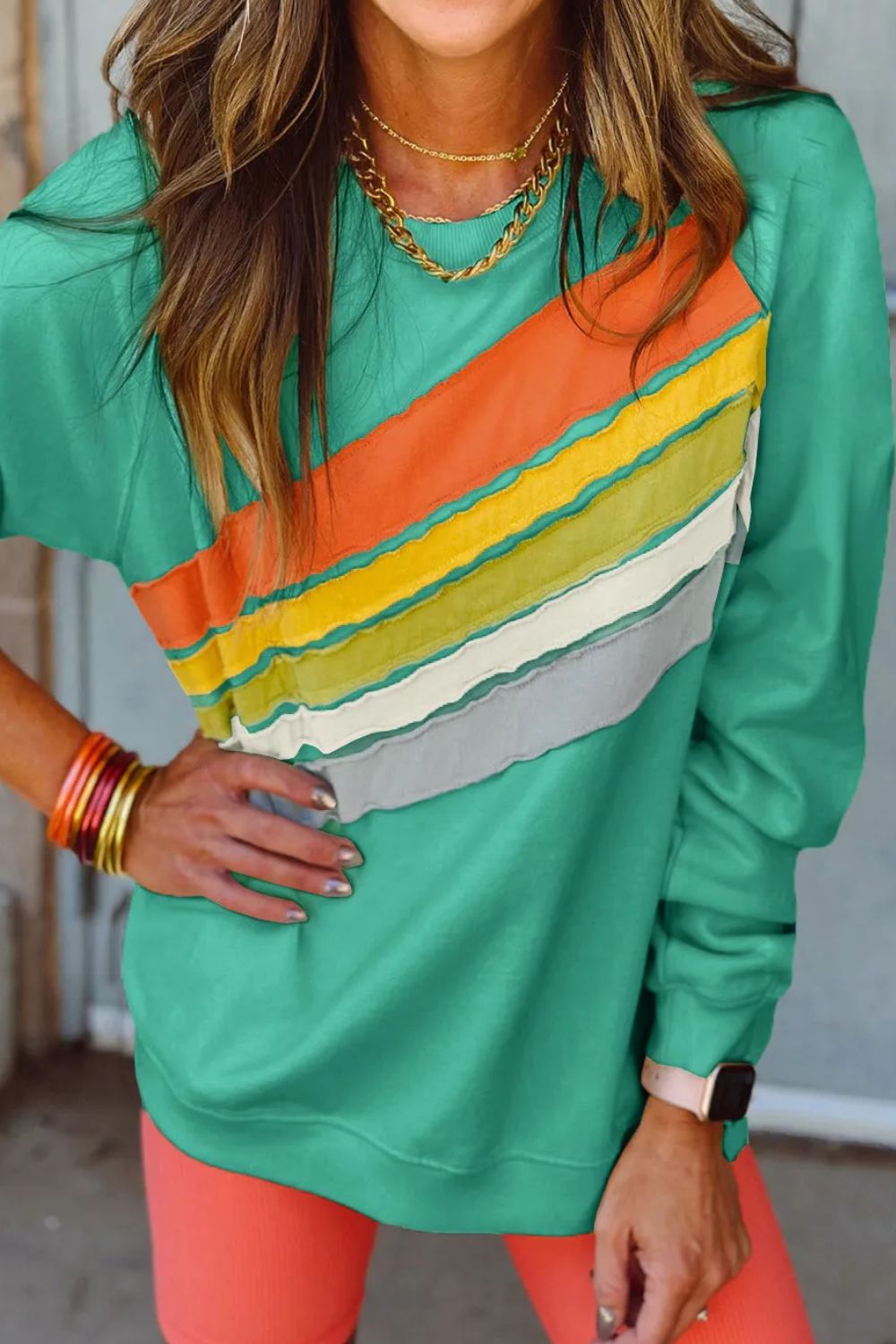 Colorblock Crew Neck Long Sleeve Sweatshirt