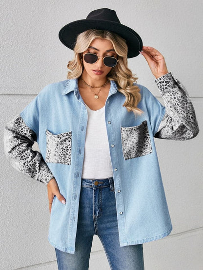 Leopard Button Up Denim Jacket.