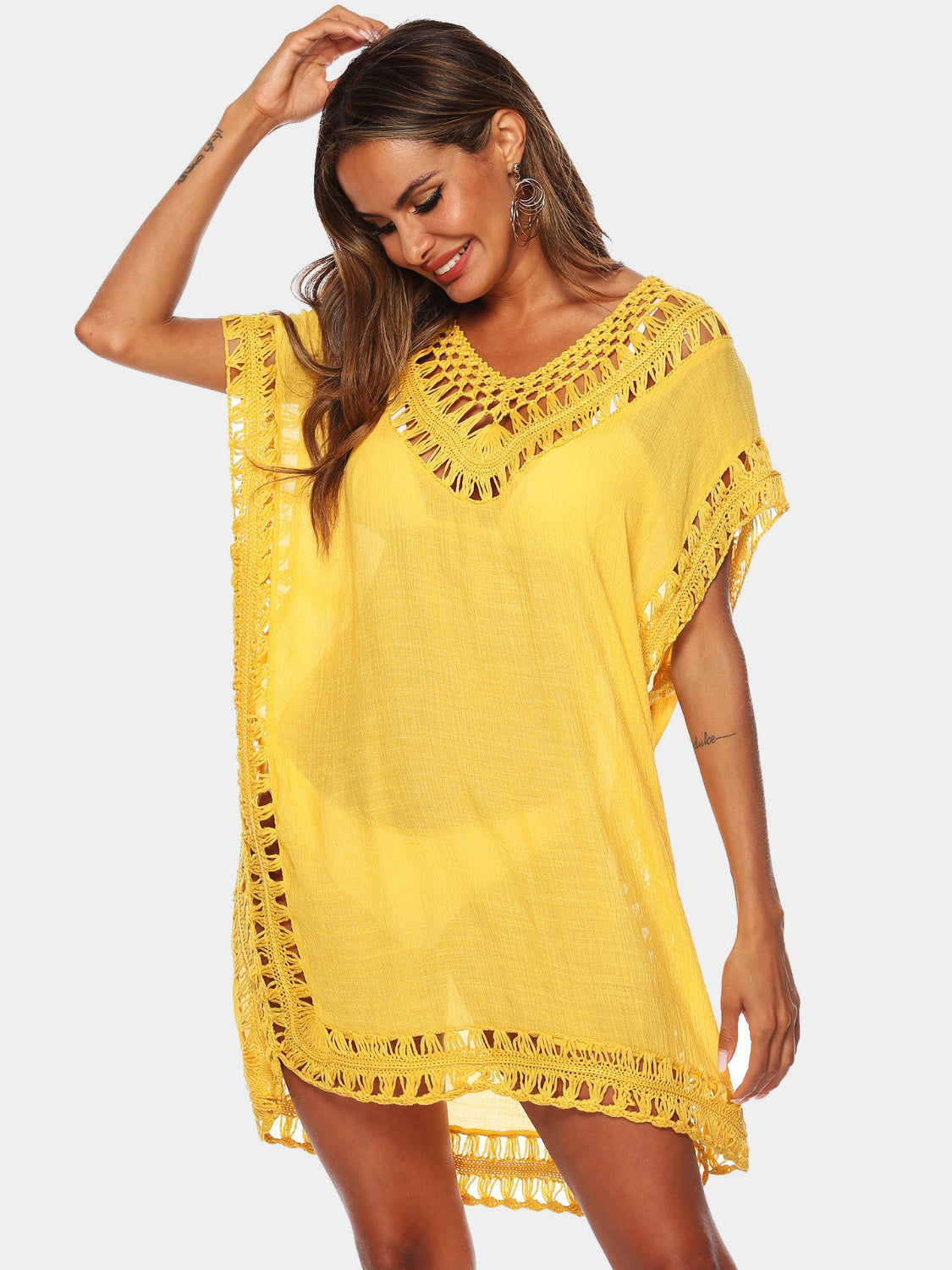Cutout V-Neck Short Sleeve Cover-Up Coco’s Tee Boutique