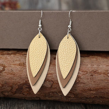 PU Leather Leaf Shape Earrings.