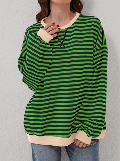 Contrast Striped Long Sleeve Sweatshirt.