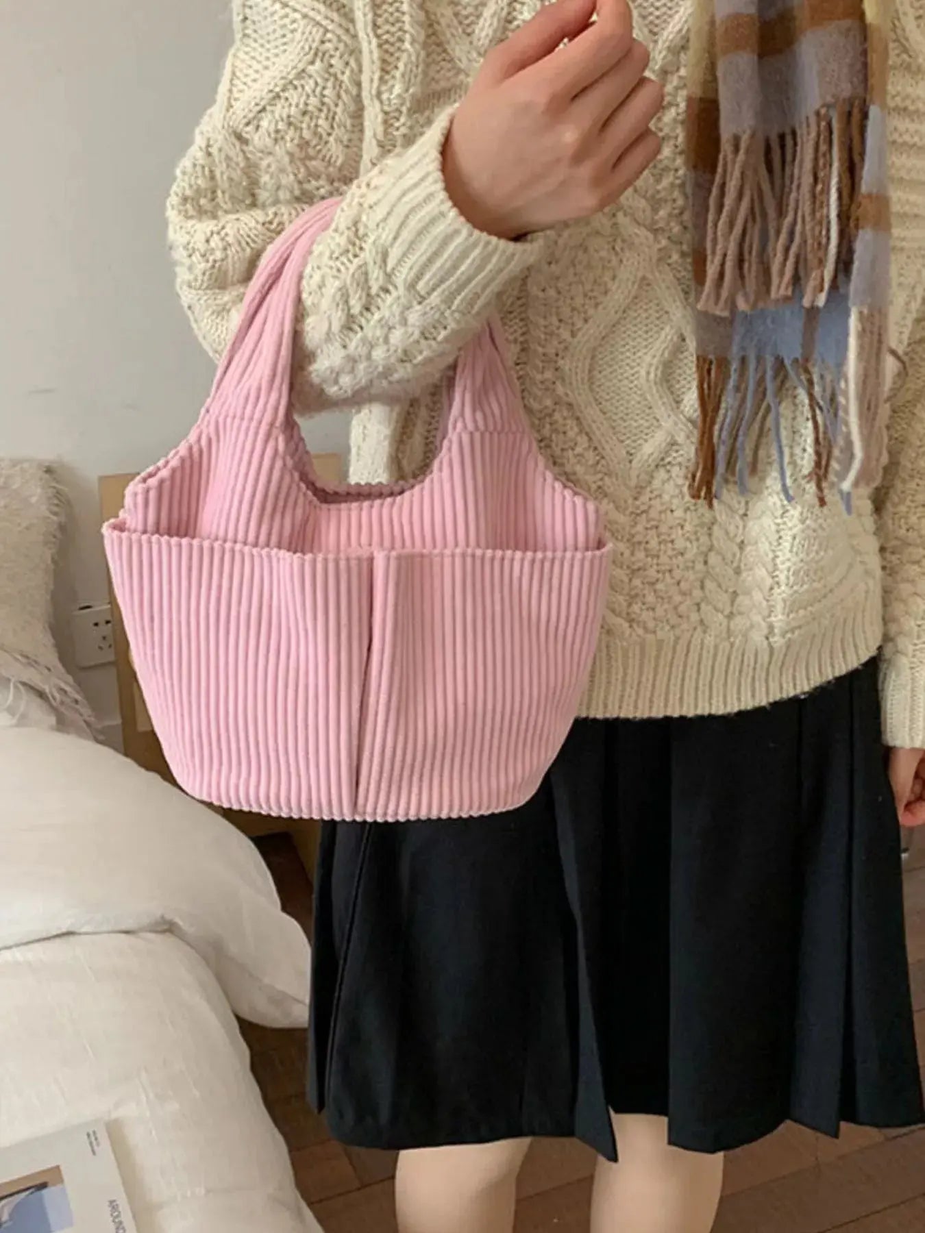 Corduroy Solid Color Handbag Simply Love
