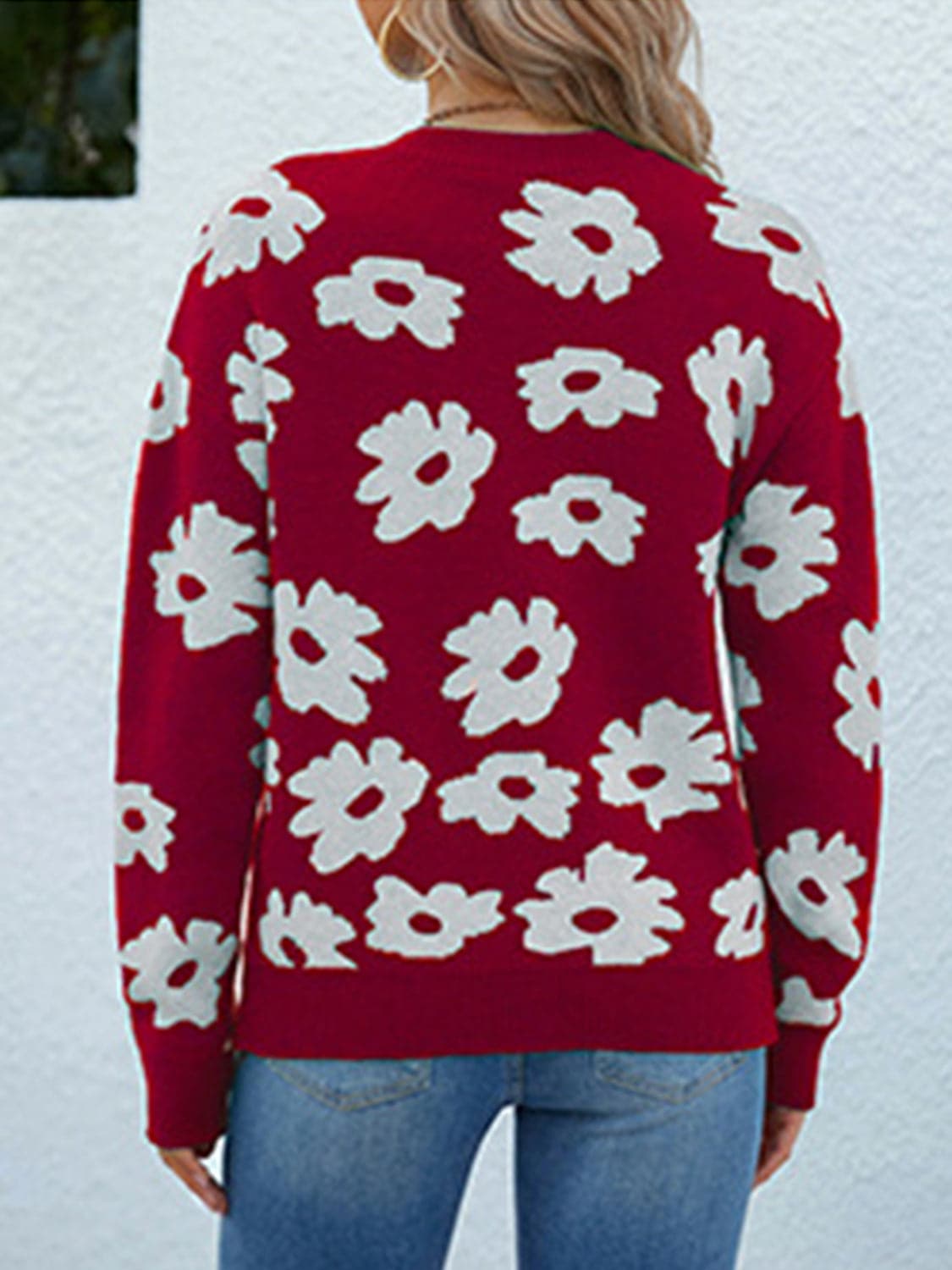 Floral Round Neck Sweater.