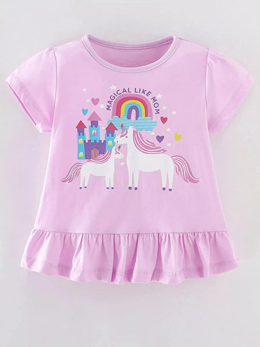 Children's Unicorn Graphic Ruffle Hem T-Shirt Simply Love