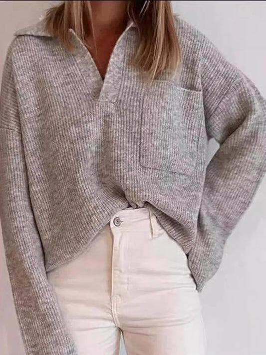 Full Size Johnny Collar Dropped Shoulder Sweater Plus Size Simply Love