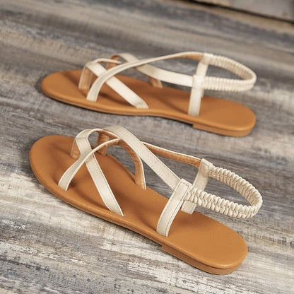 PU Leather Crisscross Flat Sandals.