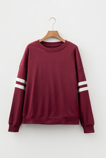 Red Dahlia Varsity Oversized Striped Detail Sweatshirt