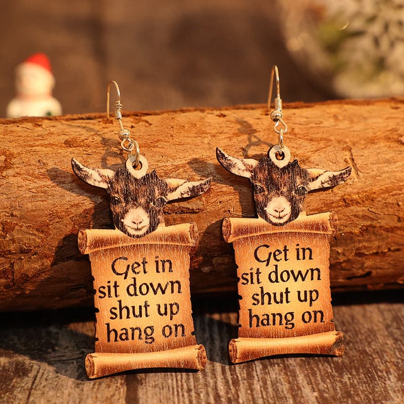 Whimsical wooden donkey letter earrings