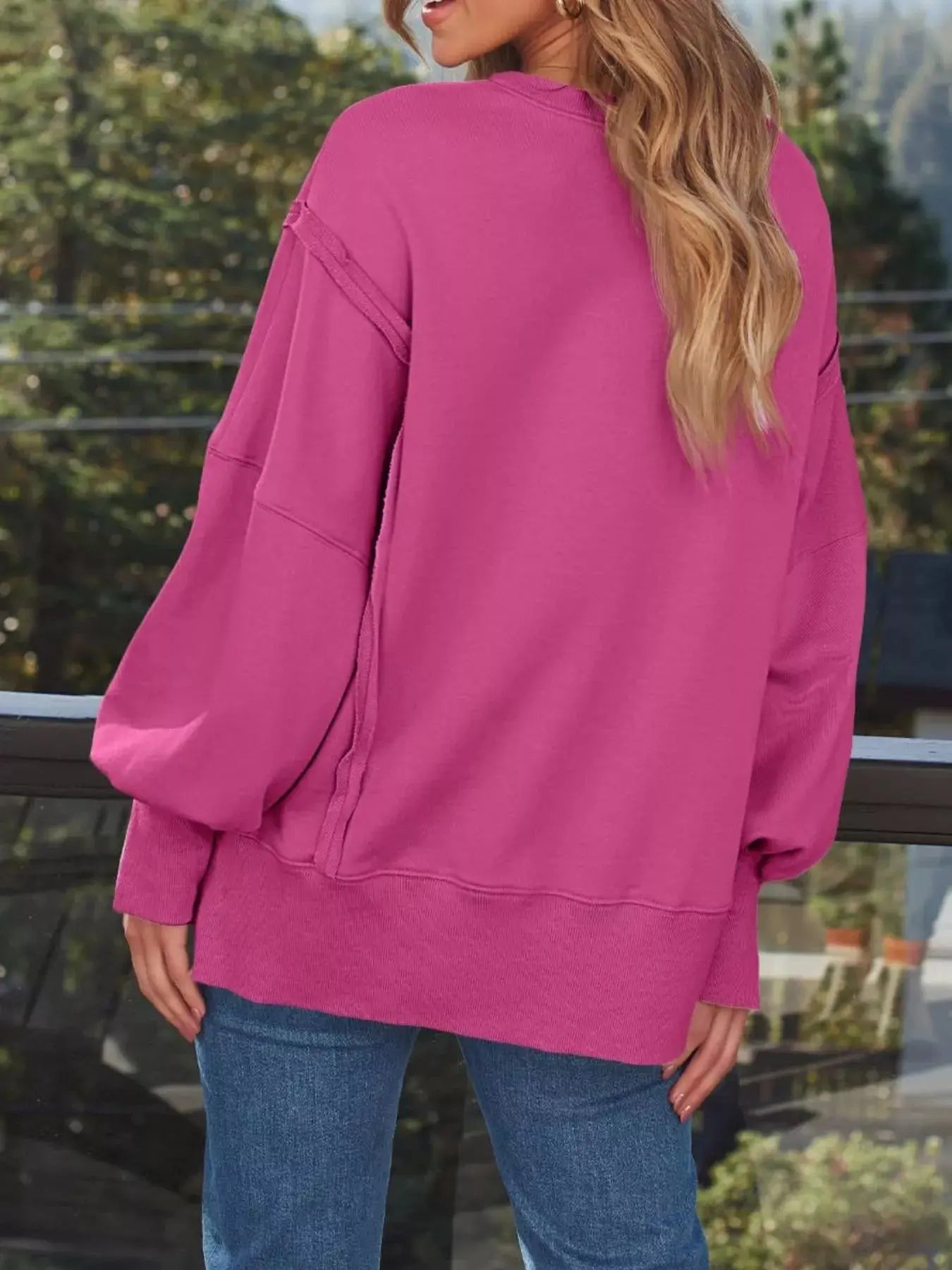 Side Slit Long Sleeve Oversized Sweatshirt Simply Love