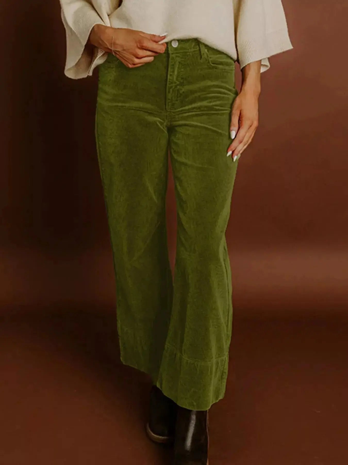 Corduroy Solid Color High Waist Wide Leg Pants Simply Love