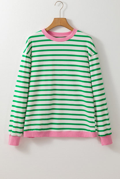 Bright green striped long sleeve top with contrast edges