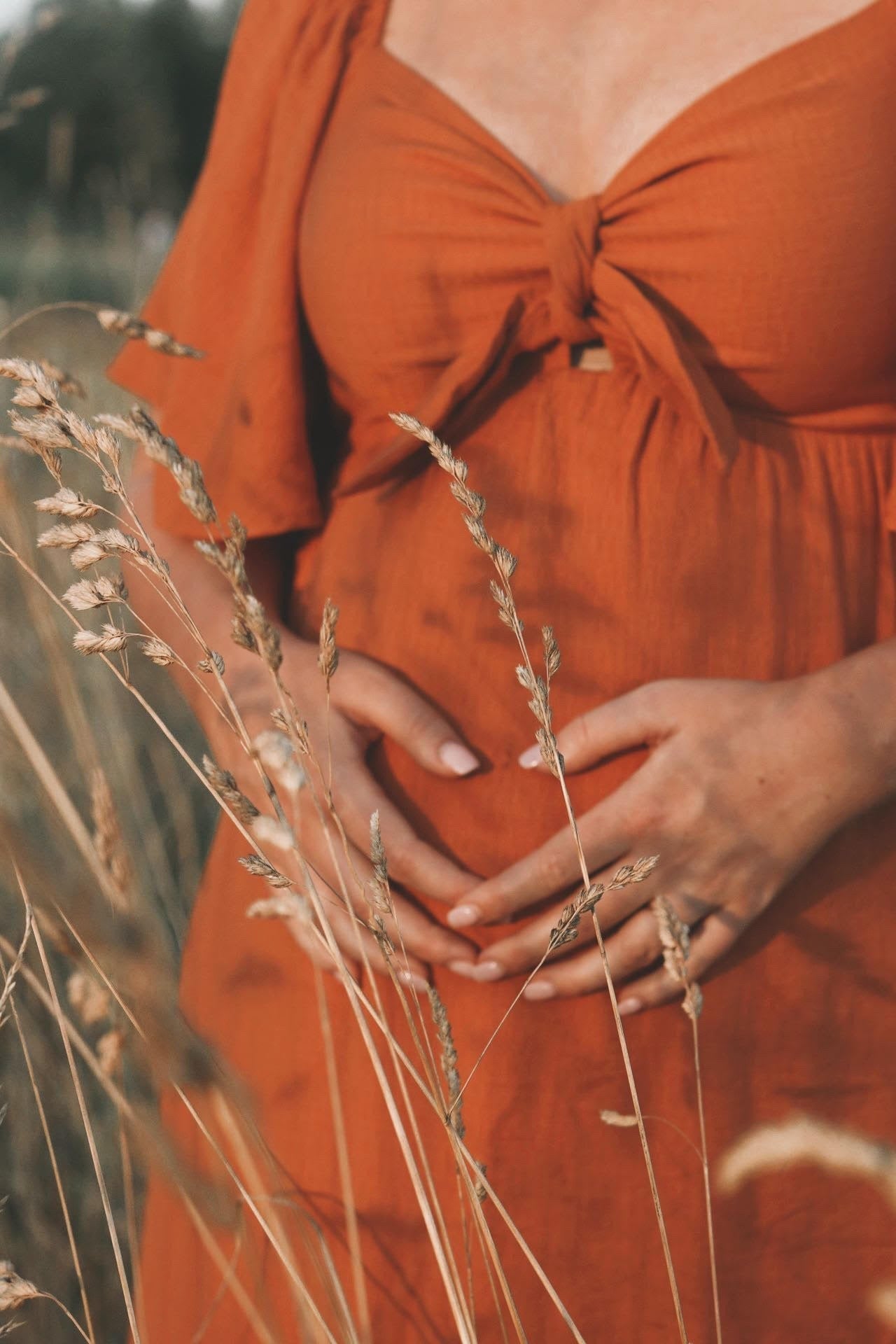 Rust Front Tie Ruffle Sleeve Maternity Midi Dress PinkBlush