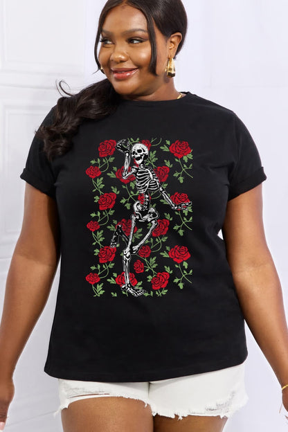 Skeleton rose cotton tee - casual style