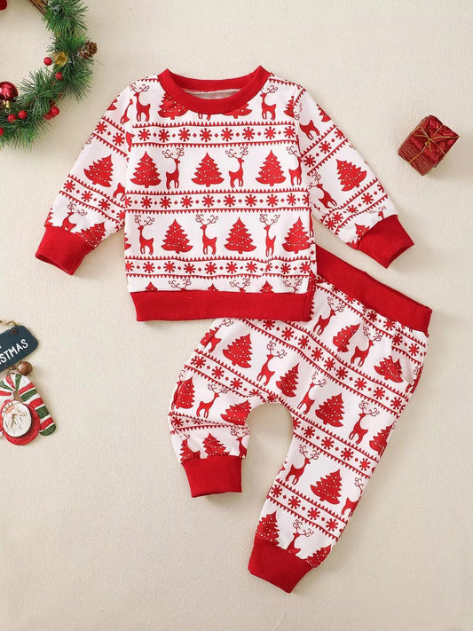 Children's Christmas Reindeer & Tree Print Top and Pants Set Simply Love