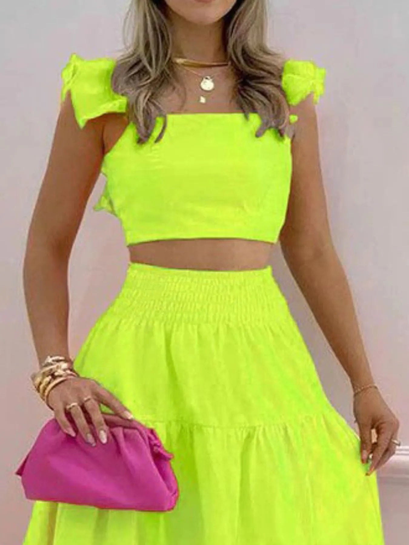 Full Size Ruffled Cami and Tiered Maxi Skirt Set Plus Size