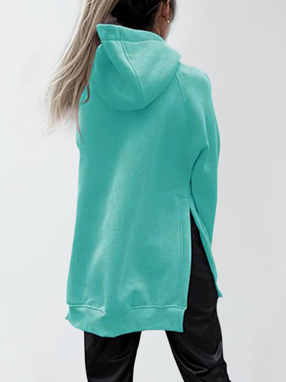 Slit Pocketed Raglan Sleeve Hoodie.