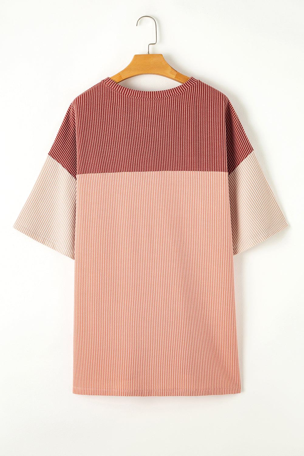 Chic rose pink ribbed colorblock tee for plus sizes