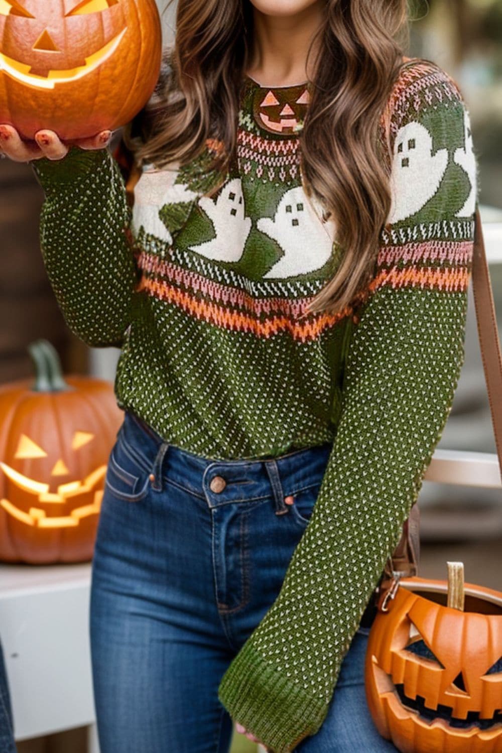 Cozy Ghost Long Sleeve Knit Sweater