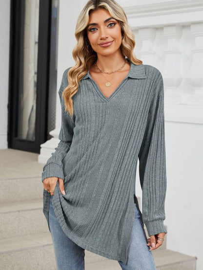 Sheer slit long sleeve t-shirt