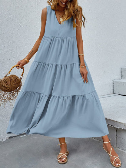 Tiered V-Neck Sleeve Dress.