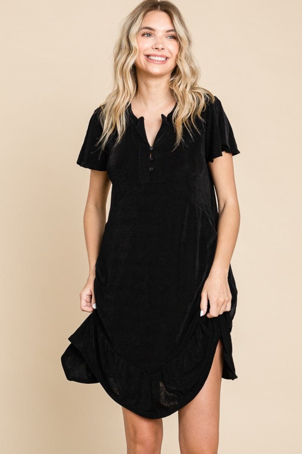 Culture Code Full Size Notched Short Sleeve Dress.