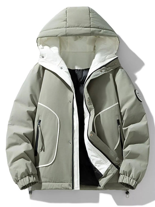 Men's Plus Size Contrast Hooded Puffer Jacket With Zipper Pockets Simply Love