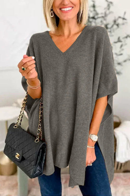 Chic v-neck knit top with slit