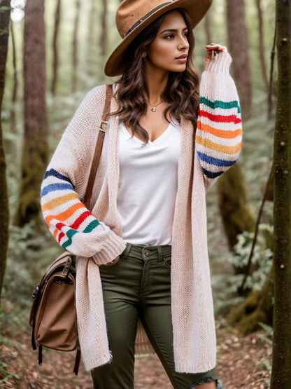 Striped Open Front Long Sleeve Cardigan.