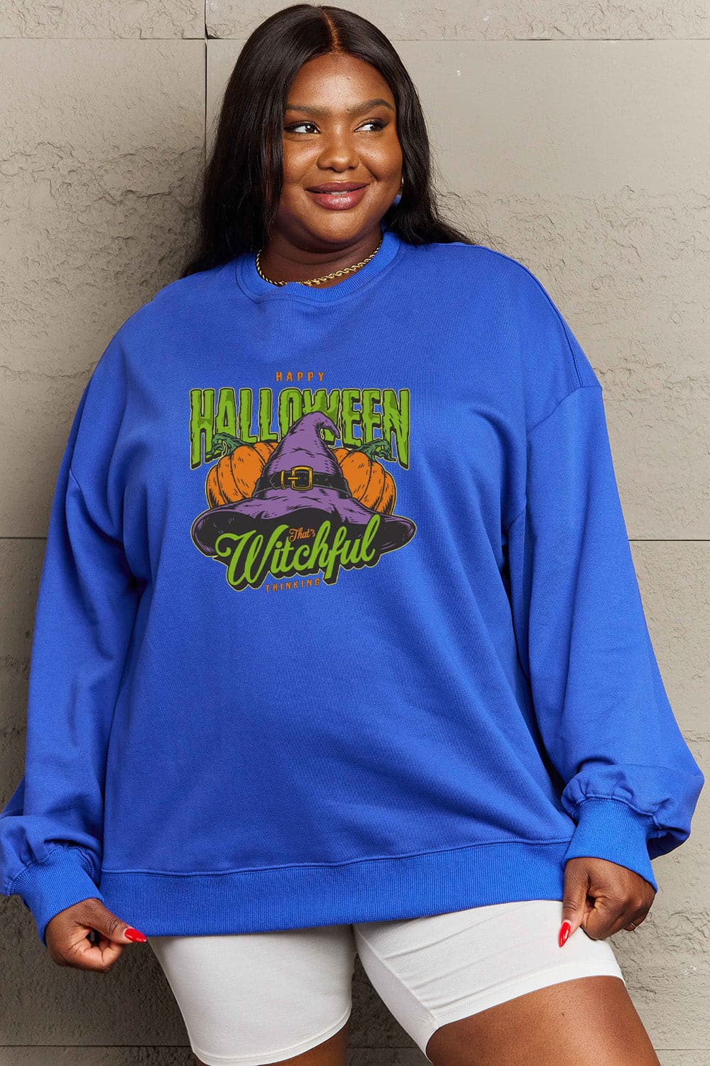 Simply Love Full Size Witch Hat Graphic Sweatshirt.